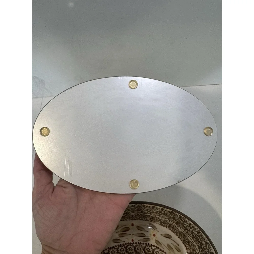 Temptations Old World Brown 1.5 Qt Oval Casserole Bowl Dish W/Trivet And Rack